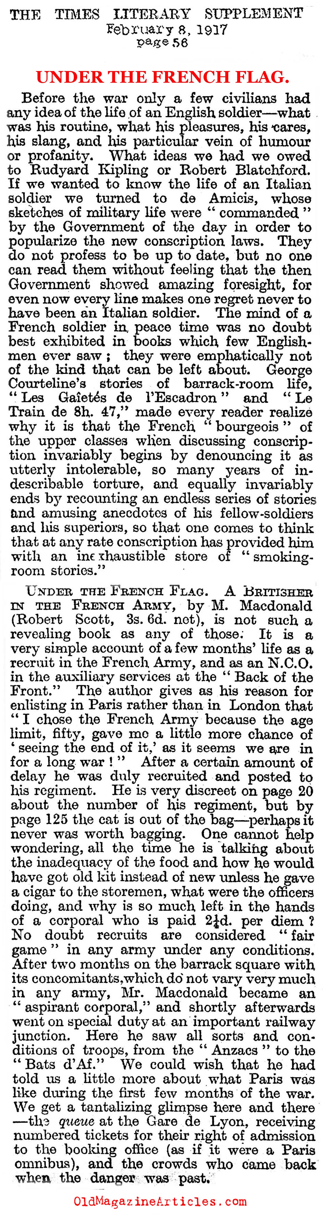 An Englishman in the French Army (Times Literary Supplement, 1917)